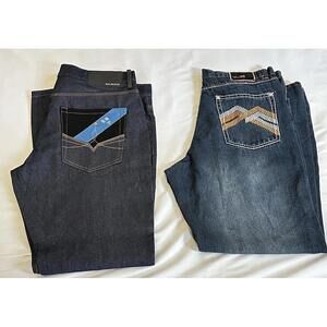 Men’s Y2K Streetwear Jeans Bundle Dark Wash Embroidered Pocket Size 40